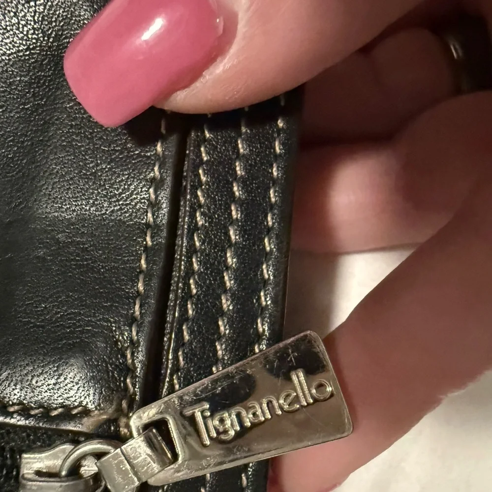 Tignanello Black Leather Wallet with Silver tone Logo! Like New!